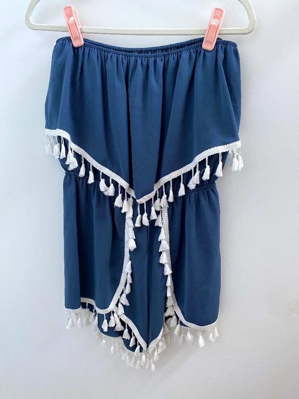 Jack by BB Dakota Deep Blue Off-Shoulder Tassel Detail Romper - Size Small
